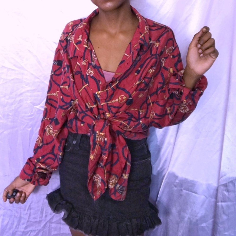 80s vintage red chain and rope Versace style silk